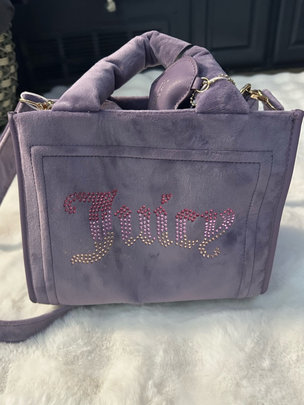 Juicy Couture Lavender Suede Mini Tote with Crystal 'Juicy' Logo